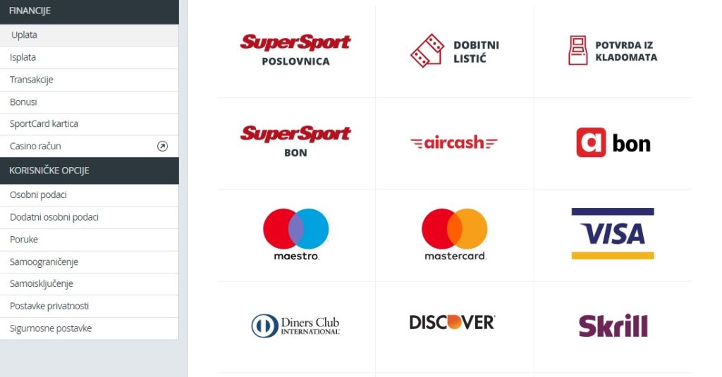 SuperSport metode plaćanja