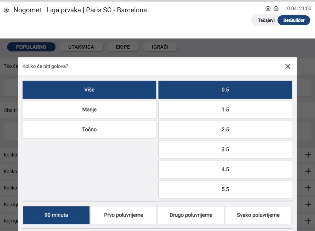 BetBuilder Liga prvaka