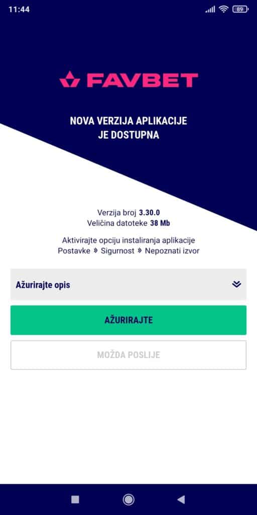 Favbet aplikacija ažuriranje