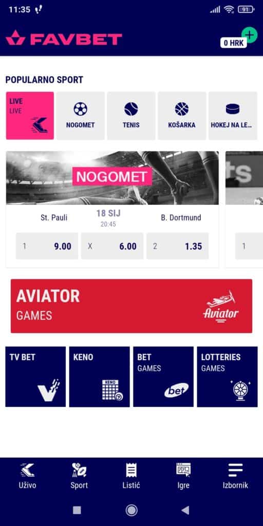 Favbet aplikacija naslovnica