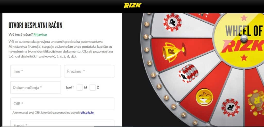 Rizk Casino registracija